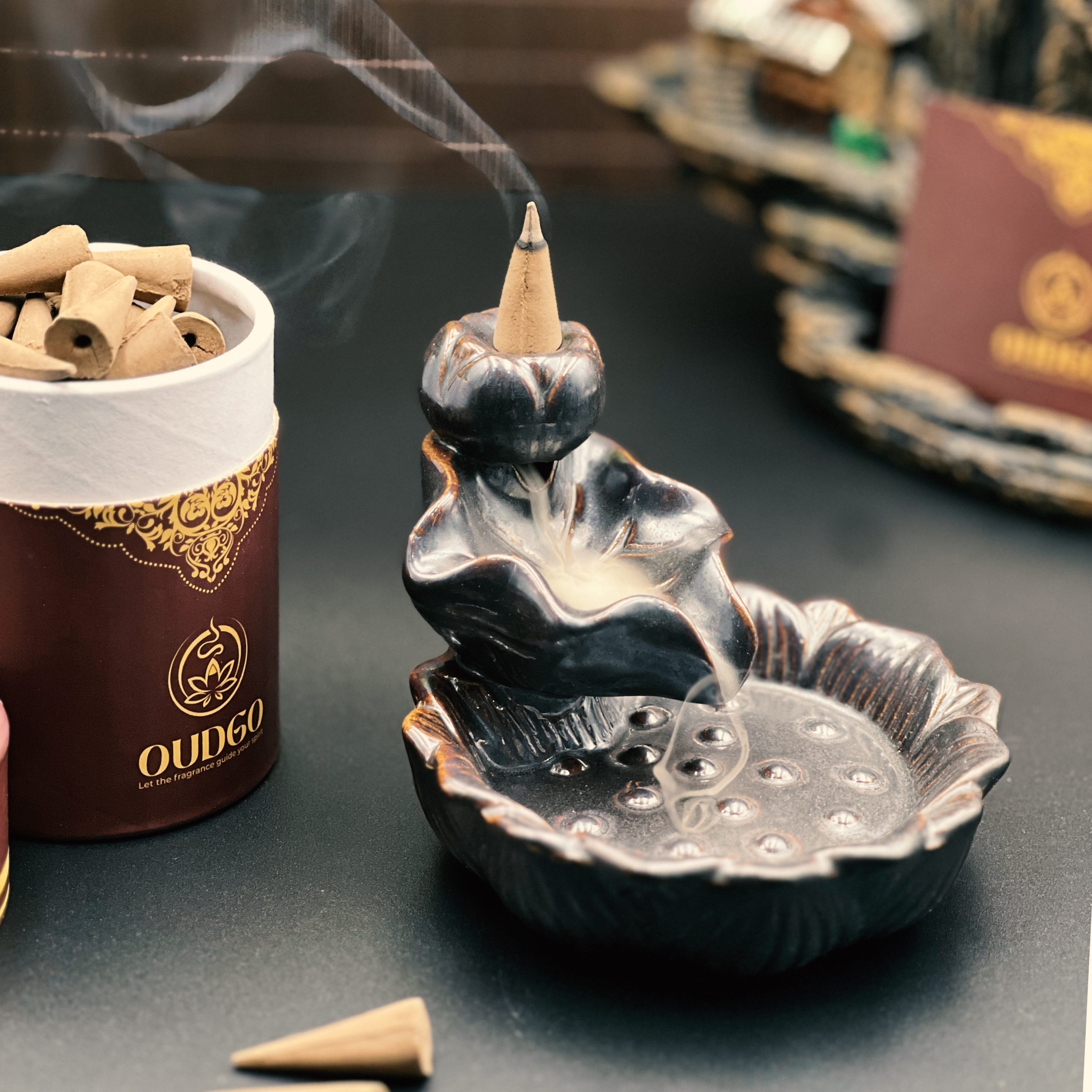 You can use a backflow incense burner to place the incense, enhancing the experience with a captivating visual effect.