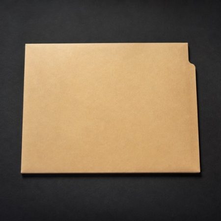 Closed blank kraft document folder on a dark matte surface